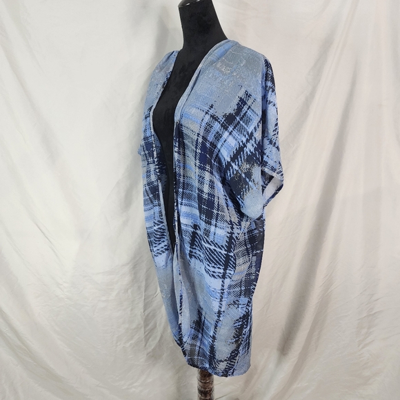 LIVE 4 TRUTH Size Large Sheer Blue Plaid Open Front Duster‎ Cover Up Beach Swim - Picture 1 of 12